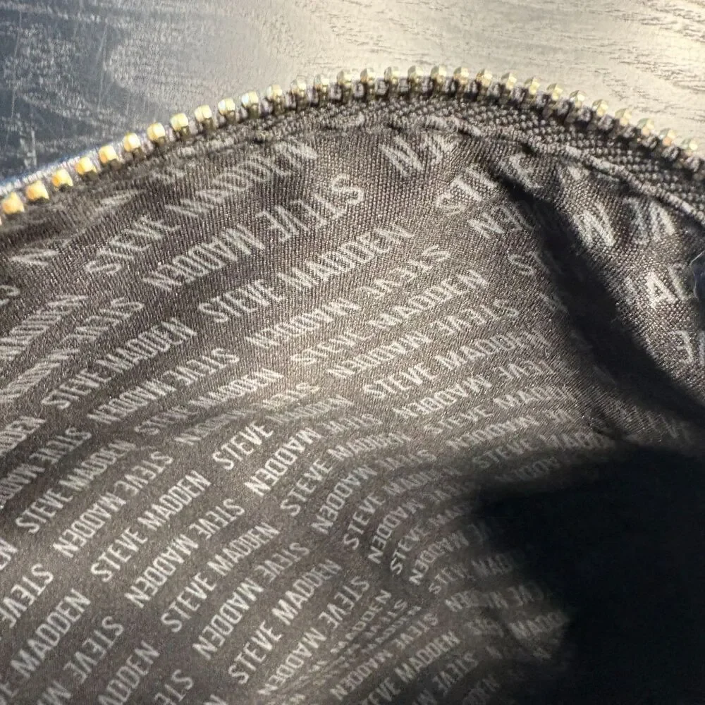 Steve Madden Black Leather Zip Pouch / Clutch Gold Hardware EUC